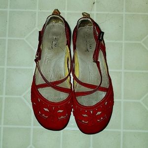 Red Floral Jambu Mary Janes